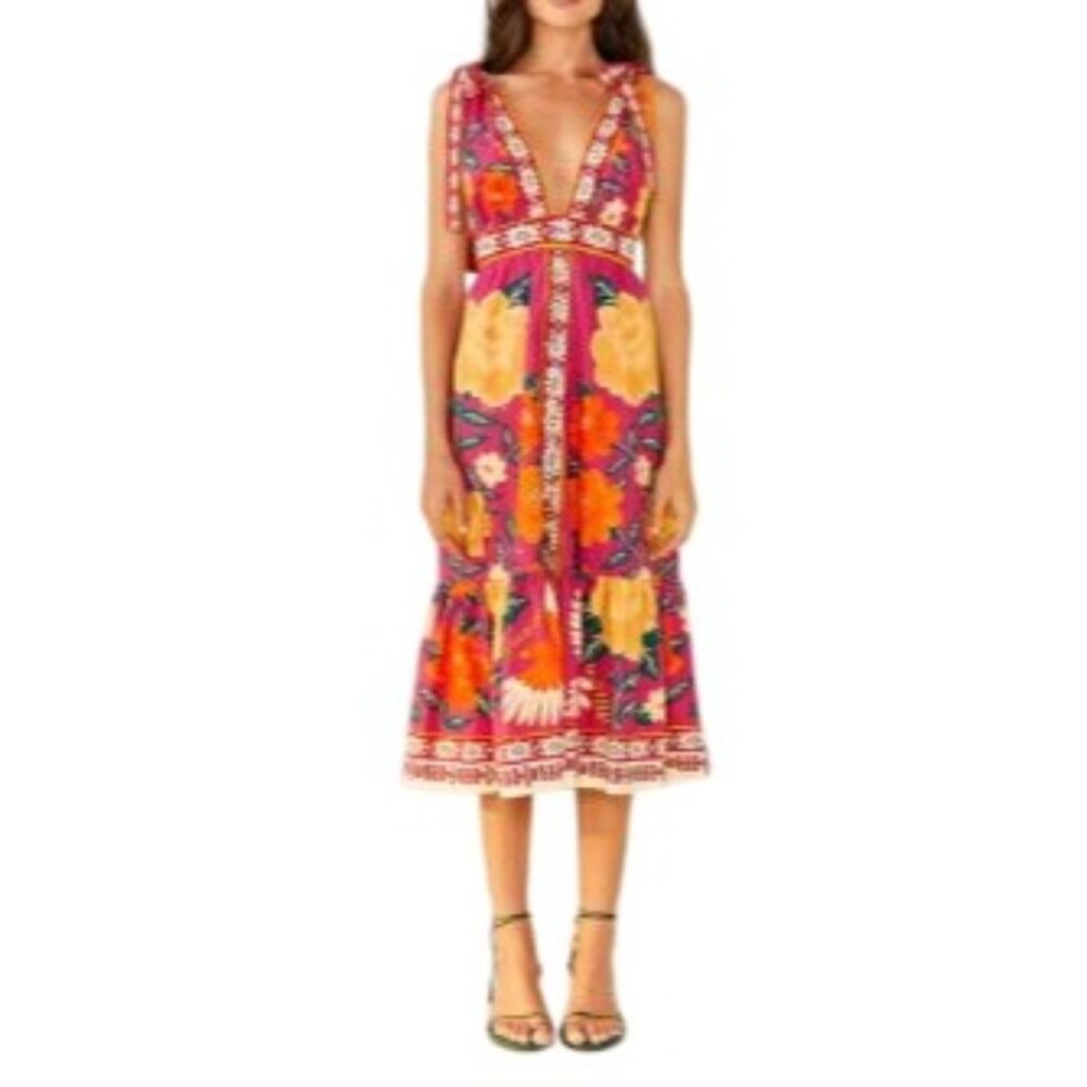 FARM Rio Pink and Yellow Floral Maxi Dress